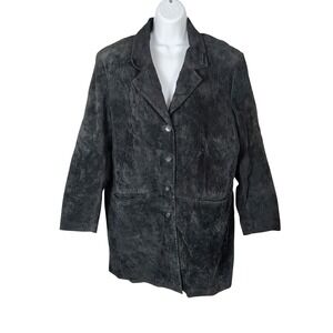 Dennis Basso Black Suede Leather Jacket Car Coat Plus Size 1X Button Front